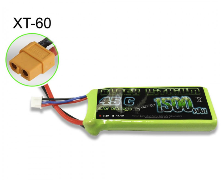  Accu Lipo 1500mAh 2s 45C XT60 Black Lithium Lipo 2S (7,4v)